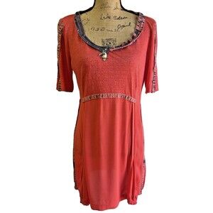 Elisa Cavaletti Red Papavero Linen Short Sleeve Scoop Neck Tunic Top Sz 6/42